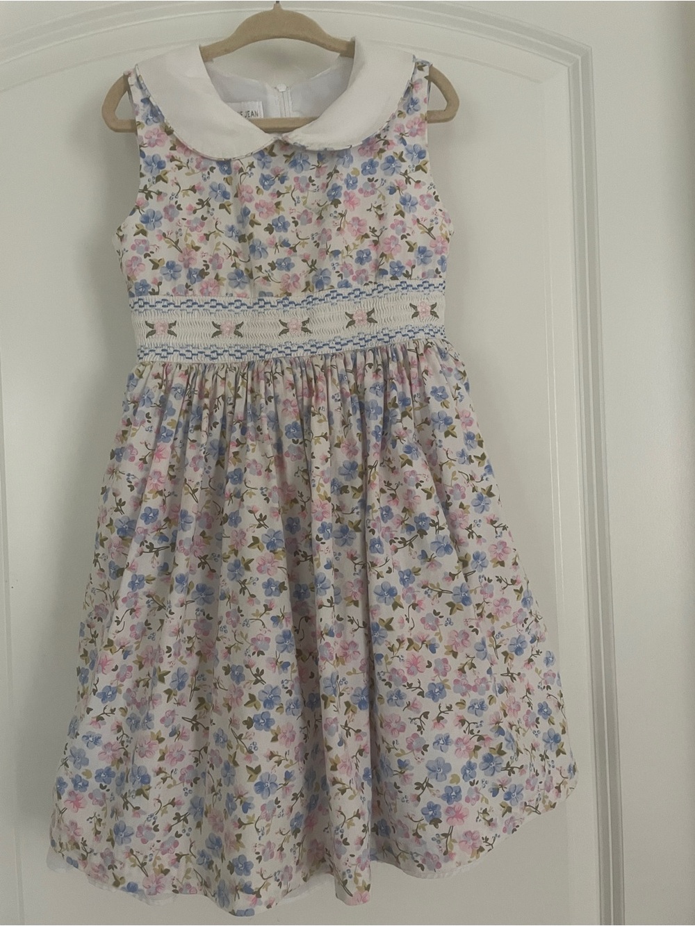 Bonnie Jean White Peter Pan Collar Floral Smocked Waist Dress